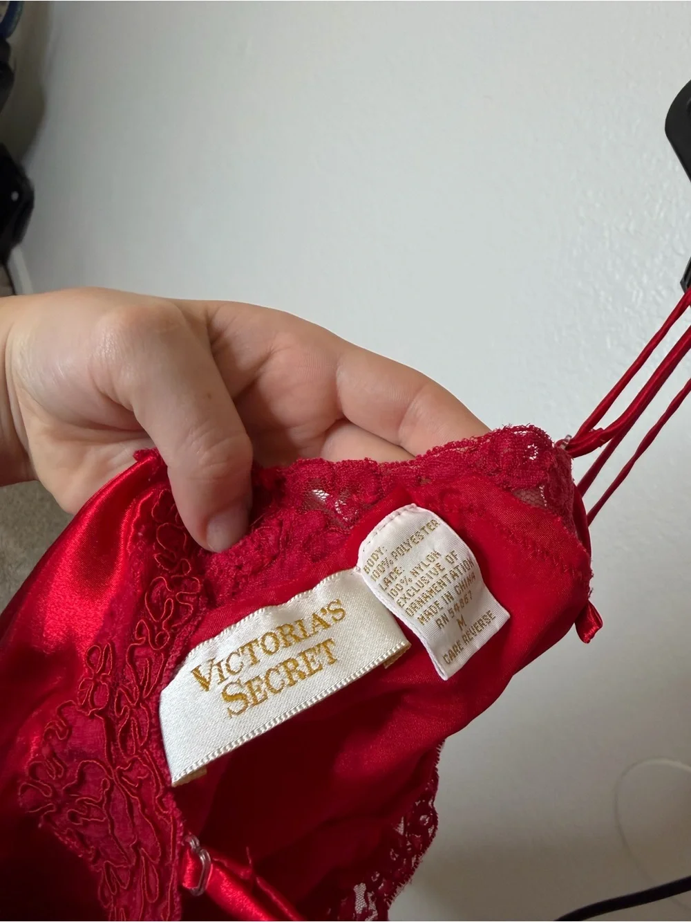 Victoria's Secret Red Satin Lace Chemise